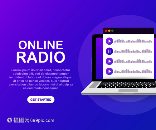 网络在线无电流听人们放松觉舞蹈音乐应用播放列表在线歌曲广播电台矢量存图解等概念